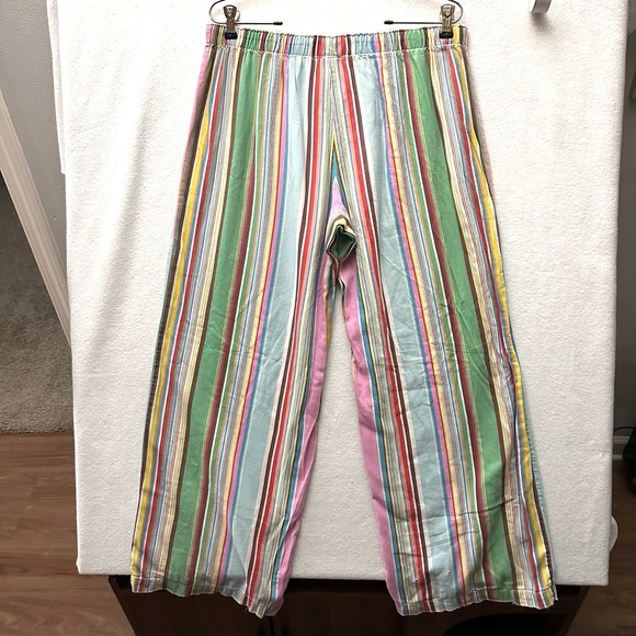 Victoria's Secret Vintage Y2K Large L Rainbow Striped Cotton Pajama Set Flannel - Picture 15 of 16